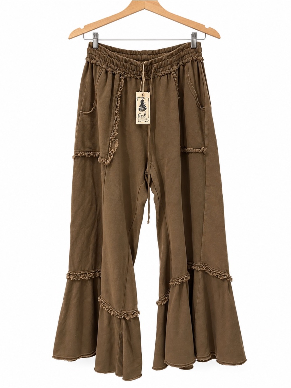 NWT Easel Boho Patchwork Wide Leg Pants Brown 1X